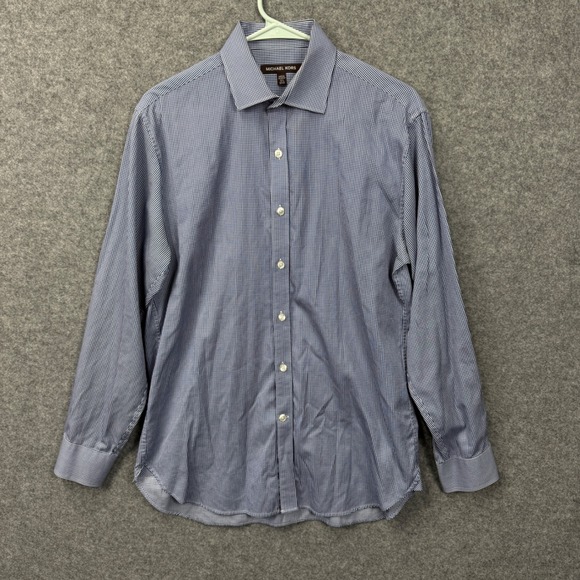 Michael Kors Other - Michael Kors Mens Blue White Micro Gingham Dress Shirt 15.5 32/33 Long Sleeve